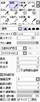 人物の線画 線画用筆設定 Saiメイキング